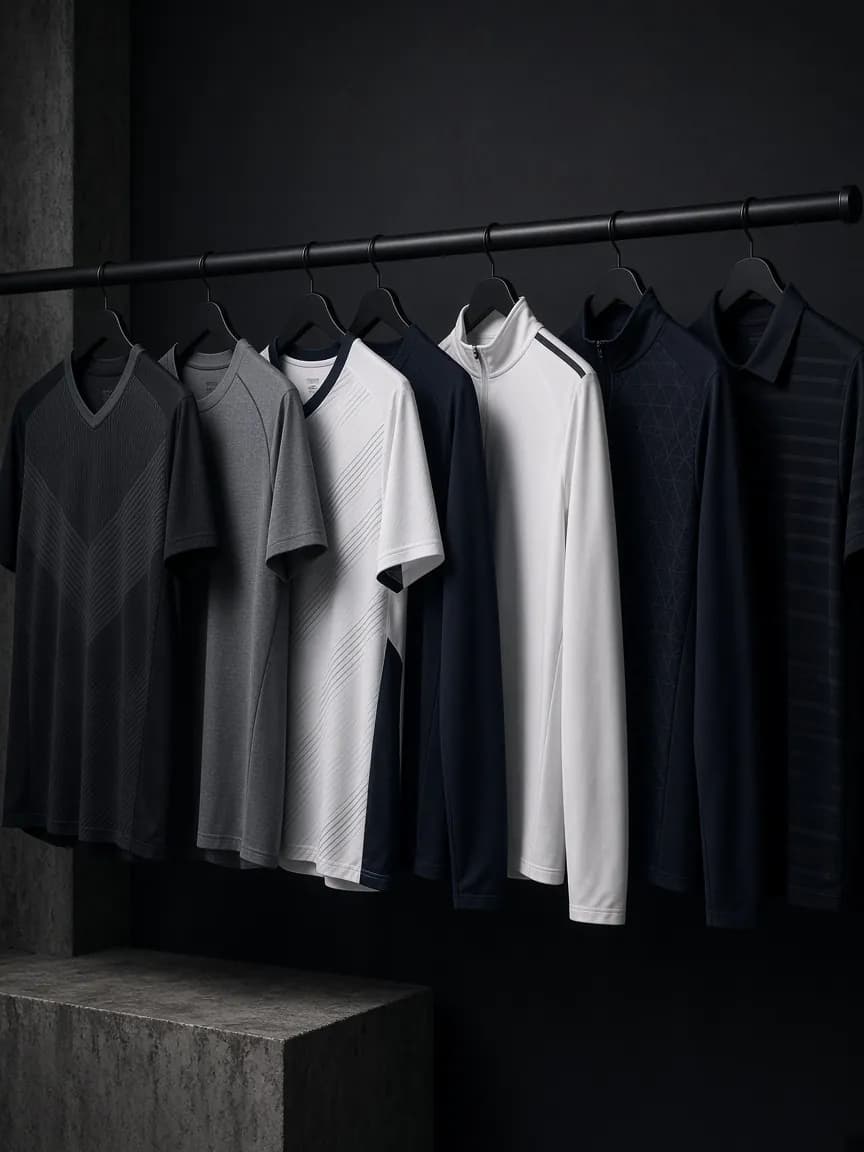 Team sports apparel hanging on a black steel rail